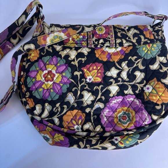Vera Bradley Clare Suzani Crossbody Shoulder Saddle Bag Dark Floral Quilted - Picture 5 of 5
